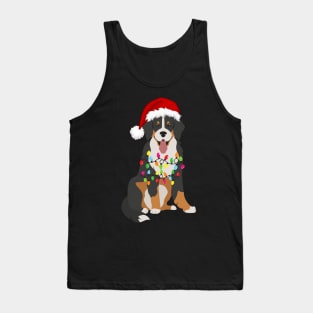 Bernese Holiday Christmas Light - Funny Bernese Mountain Dog Lights Christmas in Santa Hat Holiday Santa Tank Top